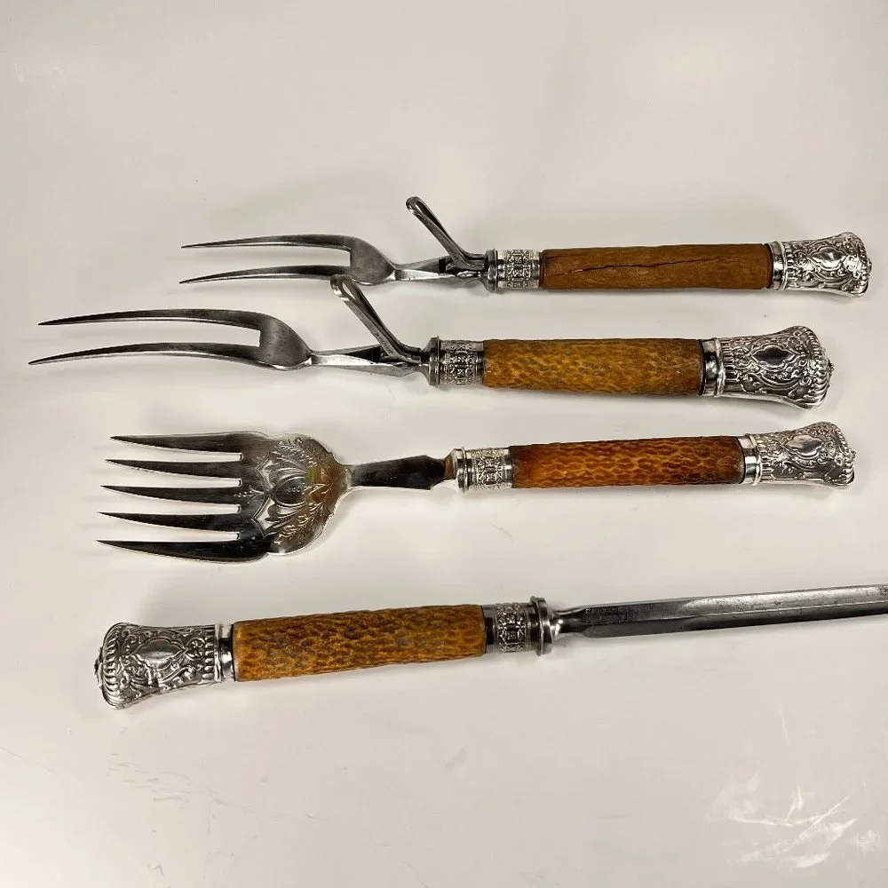 Vintage Antique Carving Set Harrison Bros & Howson 1880's Lot of 4